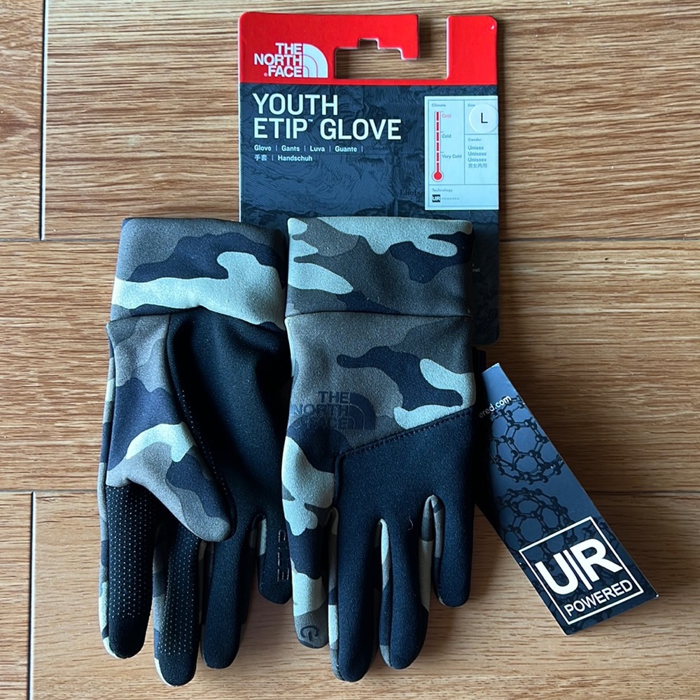 The North Face boys Green & Black Youth Etip Gloves Size Large